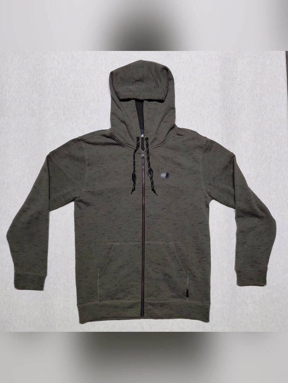 VANS Mens Hoodie Small Heather Green Full Zip FLEECE LINED Size S Preowned